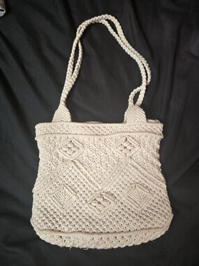 Vintage 70s/80s Cream Cotton Crochet Shoulder Bag